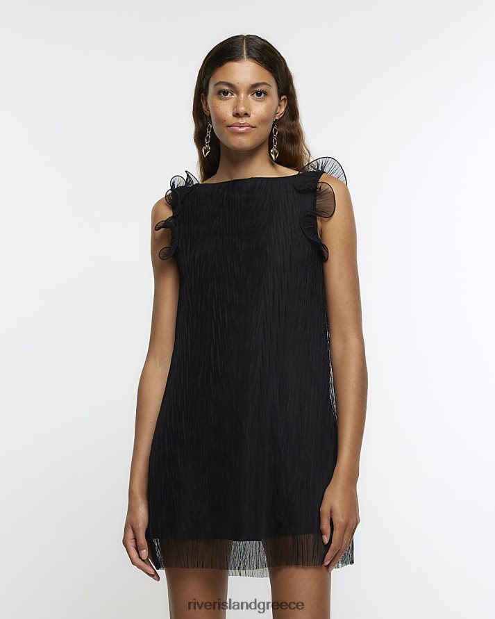 River Island ενδύματα μαύρος γυναίκες Μίνι φόρεμα με βολάν plisse B6N8X4135
