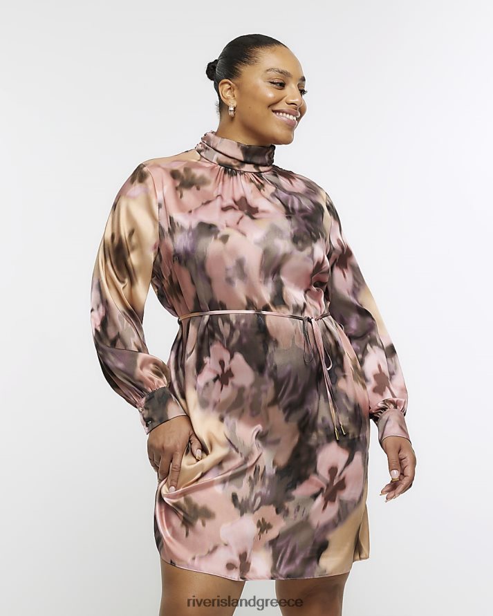 River Island ενδύματα ροζ γυναίκες plus μίνι φόρεμα με φλοράλ δέσιμο στη μέση B6N8X5085