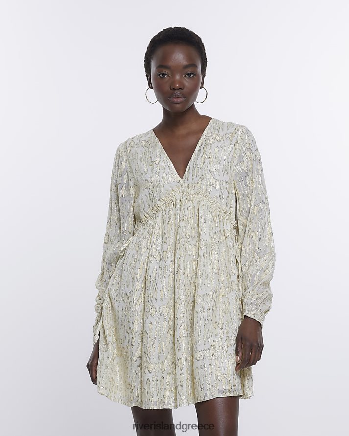 River Island ενδύματα εκρού γυναίκες shimmer smock μίνι φόρεμα B6N8X1682