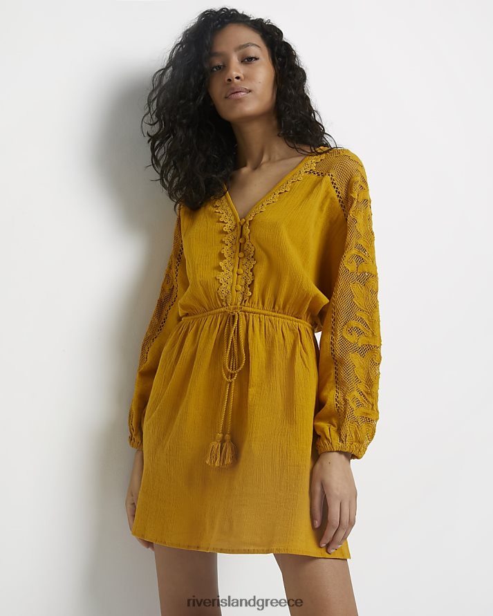 River Island ενδύματα πορτοκάλι γυναίκες Μίνι φόρεμα skater με δαντέλα B6N8X5060