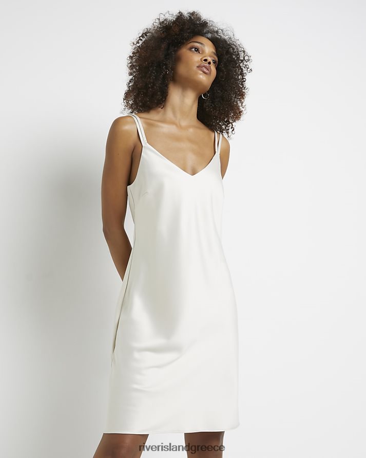 River Island ενδύματα άσπρο γυναίκες Σατέν slip μίνι φόρεμα B6N8X439