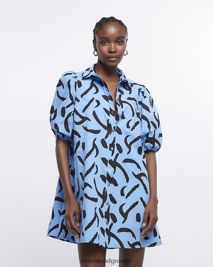 River Island ενδύματα μπλε γυναίκες εμπριμέ smock μίνι πουκάμισο φόρεμα B6N8X1717