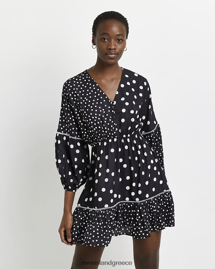 River Island ενδύματα μαύρος γυναίκες πουά smock μίνι φόρεμα B6N8X2180