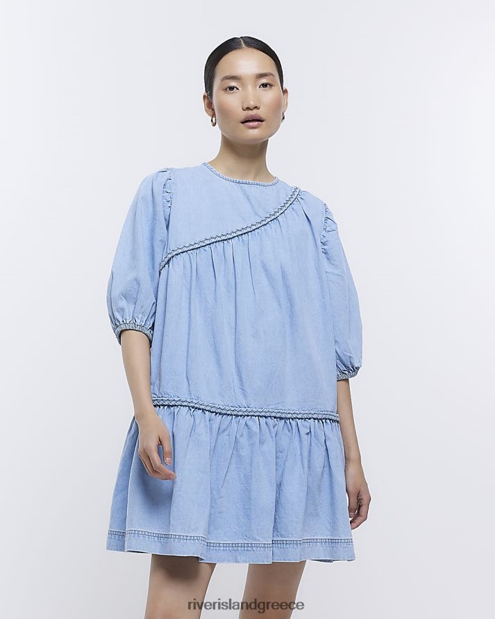 River Island ενδύματα μπλε γυναίκες smock τζιν μίνι φόρεμα B6N8X4780
