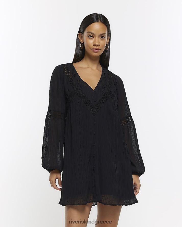 River Island ενδύματα μαύρος γυναίκες smock μακρυμάνικο μίνι φόρεμα B6N8X997