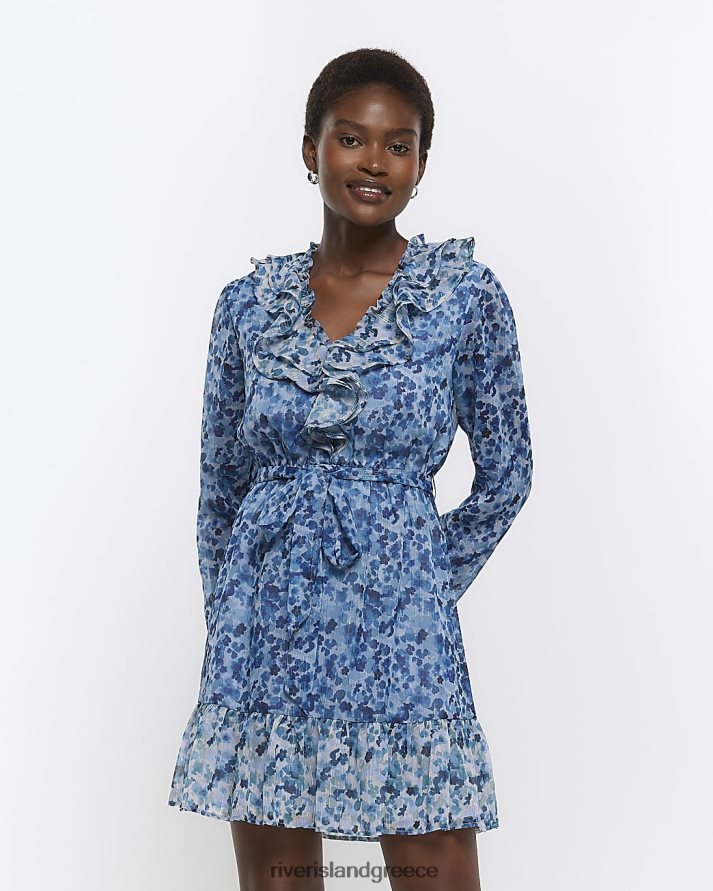 River Island ενδύματα μπλε γυναίκες Μίνι φόρεμα με λουλουδάτο swing B6N8X1059