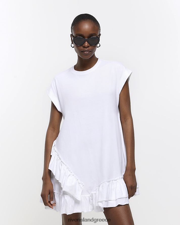 River Island ενδύματα άσπρο γυναίκες t-shirt frill μίνι φόρεμα B6N8X1663