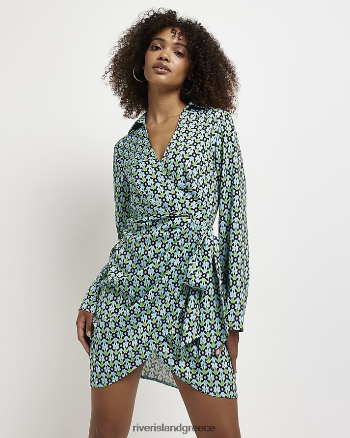 River Island ενδύματα μπλε γυναίκες Μίνι φόρεμα με εμπριμέ wrap B6N8X4985