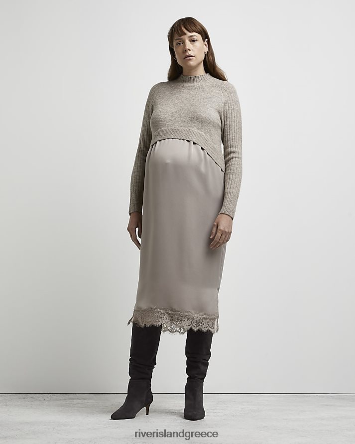 River Island ενδύματα πέτρα γυναίκες Μίντι φόρεμα εγκυμοσύνης 2 σε 1 B6N8X2309