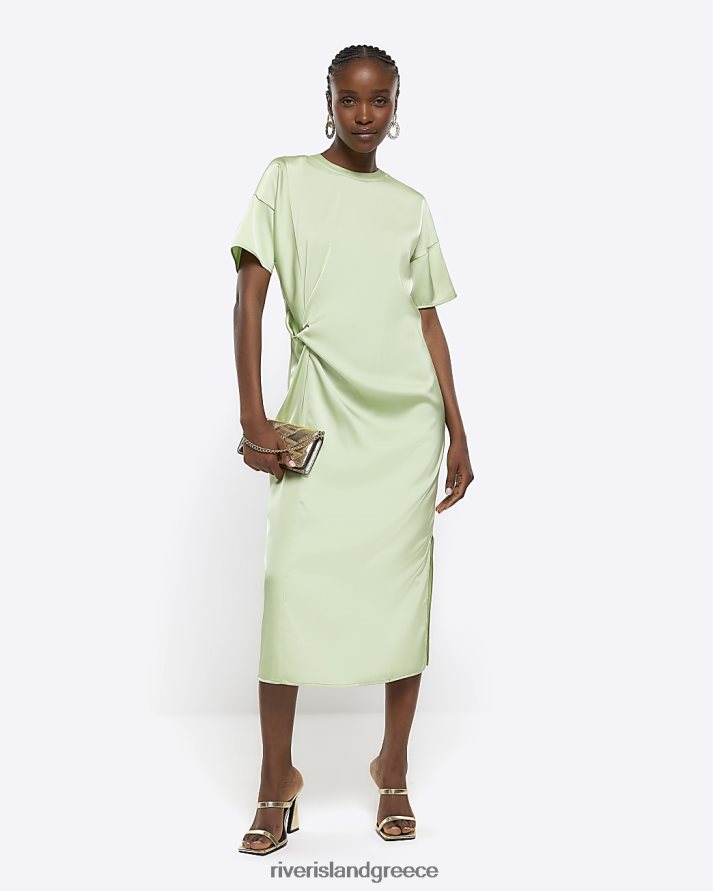 River Island ενδύματα πράσινος γυναίκες μίντι φόρεμα με λεπτομέρεια σατέν κόμπο B6N8X1327