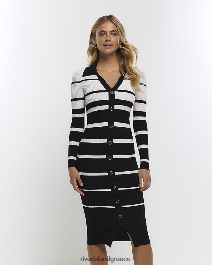 River Island ενδύματα άσπρο γυναίκες Μίντι φόρεμα με ρίγες με κουμπιά B6N8X1331