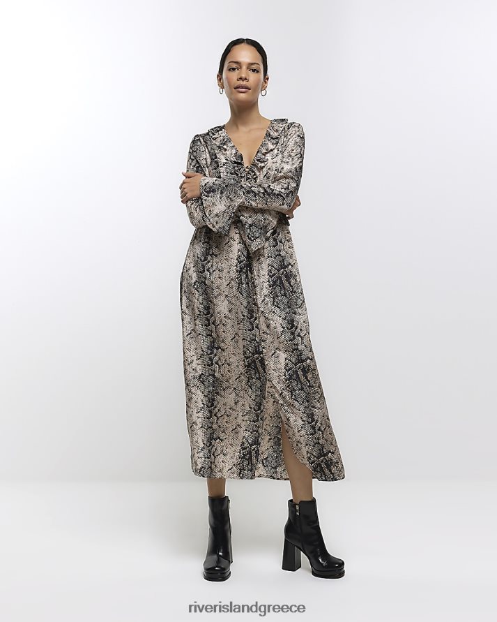 River Island ενδύματα γκρί γυναίκες μίντι φόρεμα με ζωηρή στάμπα B6N8X142