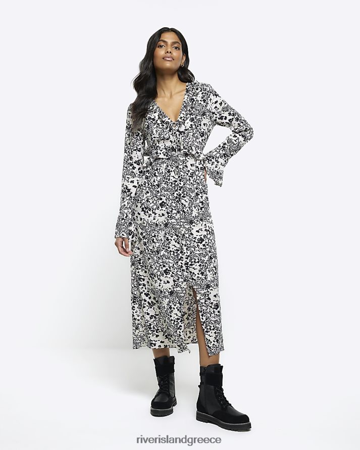 River Island ενδύματα μαύρος γυναίκες μίντι φόρεμα με ζωηρή στάμπα B6N8X143