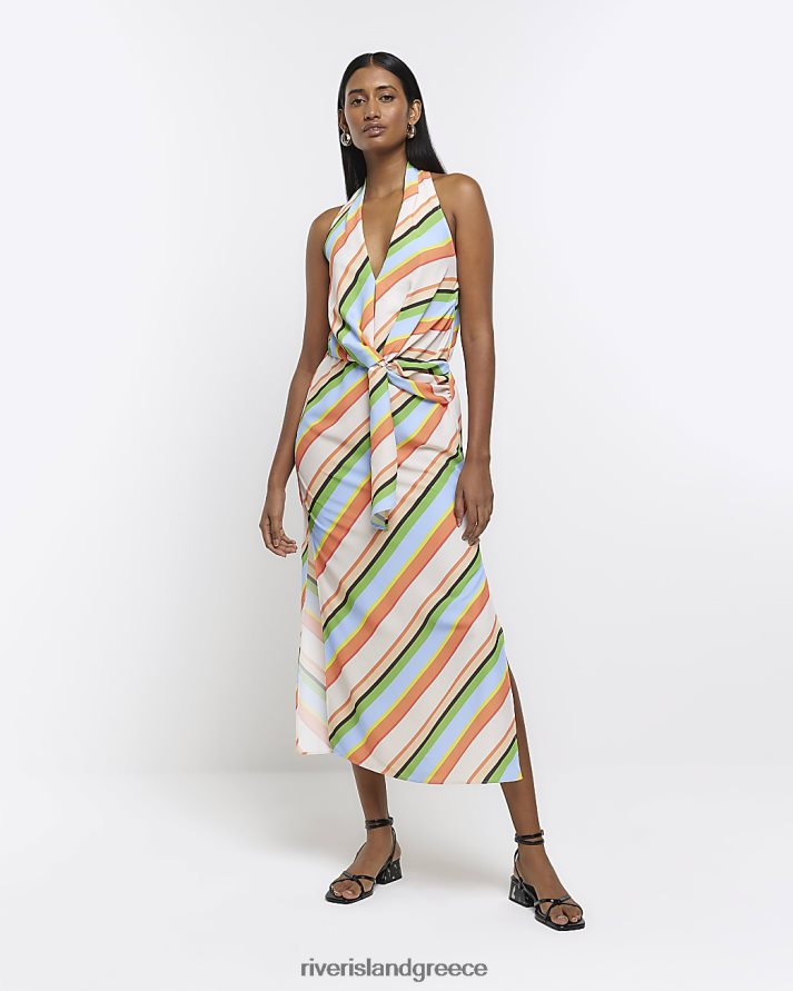 River Island ενδύματα πορτοκάλι γυναίκες Μίντι φόρεμα με ρίγες λαιμόκοψη B6N8X1483