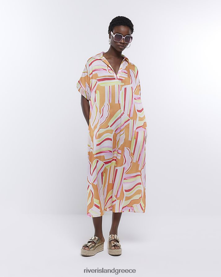 River Island ενδύματα πορτοκάλι γυναίκες μίντι φόρεμα αφηρημένης αλλαγής B6N8X1526