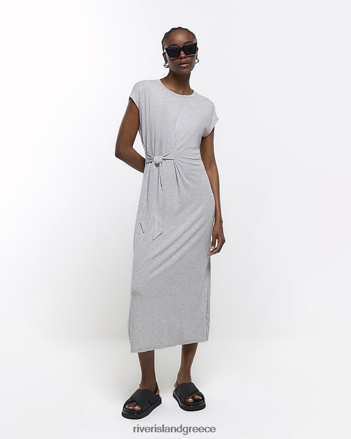 River Island ενδύματα γκρί γυναίκες μίντι φόρεμα μπλουζάκι γραβάτα B6N8X1619