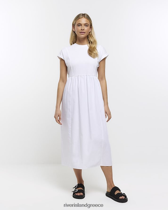 River Island ενδύματα άσπρο γυναίκες Μίντι φόρεμα μπλουζάκι από ποπλίνα B6N8X1643