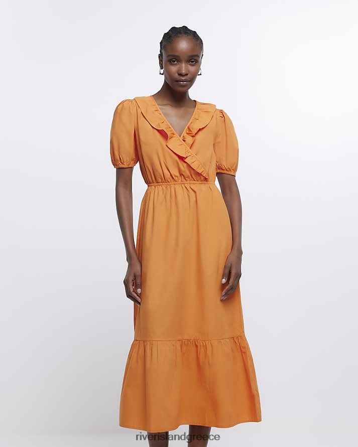 River Island ενδύματα πορτοκάλι γυναίκες μίντι φόρεμα με ριπ μανίκι B6N8X1693