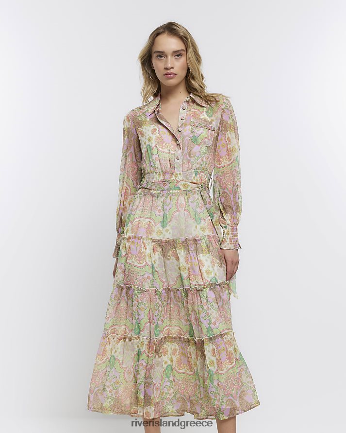 River Island ενδύματα ροζ γυναίκες Μίντι πουκάμισο φόρεμα με σιφόν με στρίφωμα B6N8X1729