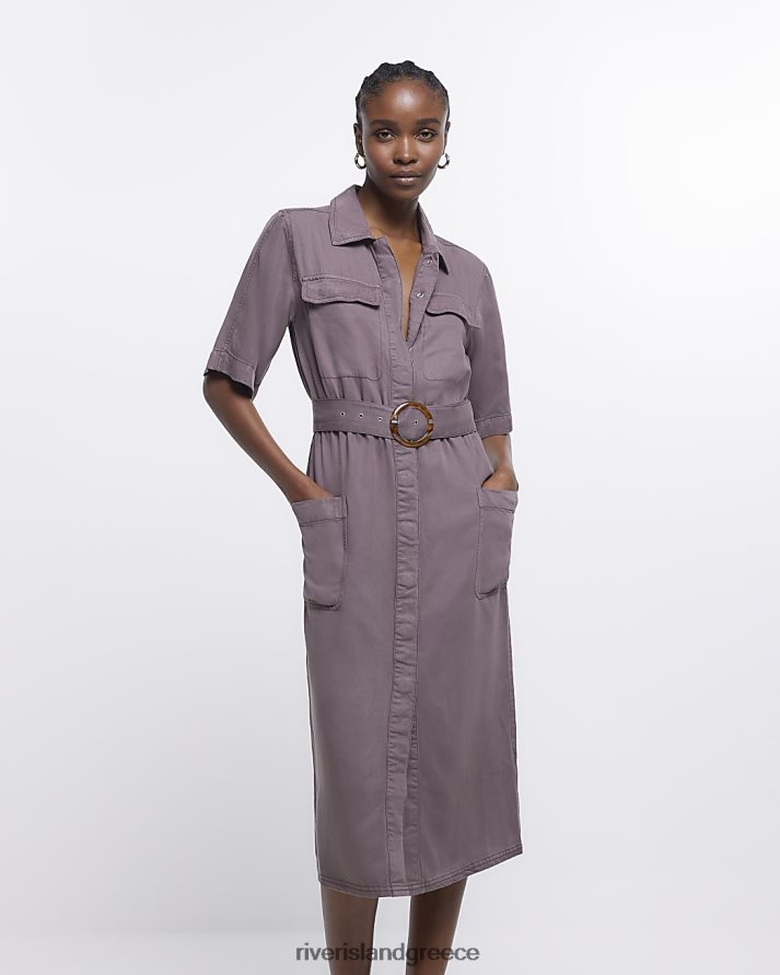 River Island ενδύματα καφέ γυναίκες κοντομάνικο φόρεμα μίντι πουκάμισο με ζώνη B6N8X1760