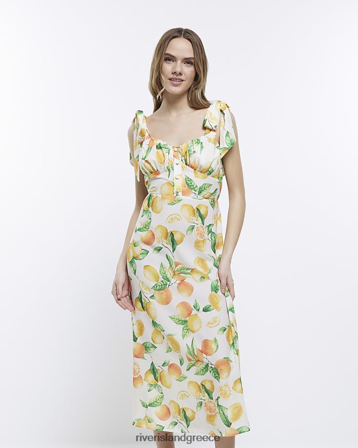 River Island ενδύματα άσπρο γυναίκες Μίντι φόρεμα με εμπριμέ λουράκι γραβάτα B6N8X1762