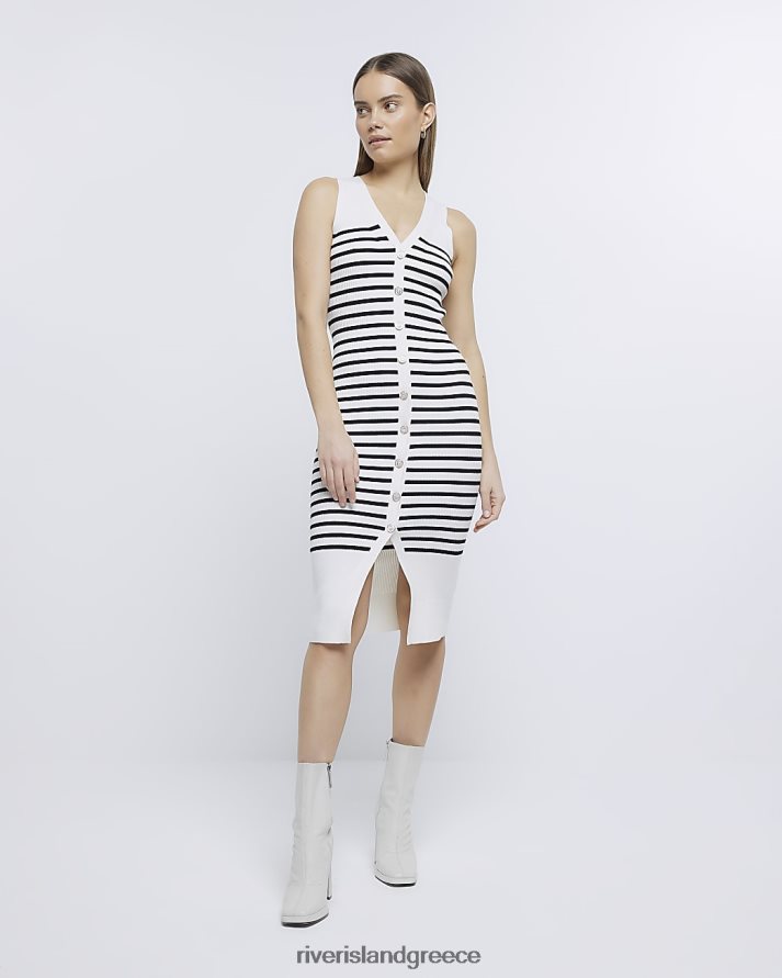 River Island ενδύματα κρέμα γυναίκες μίντι φόρεμα με ρίγες με κουμπί B6N8X1805