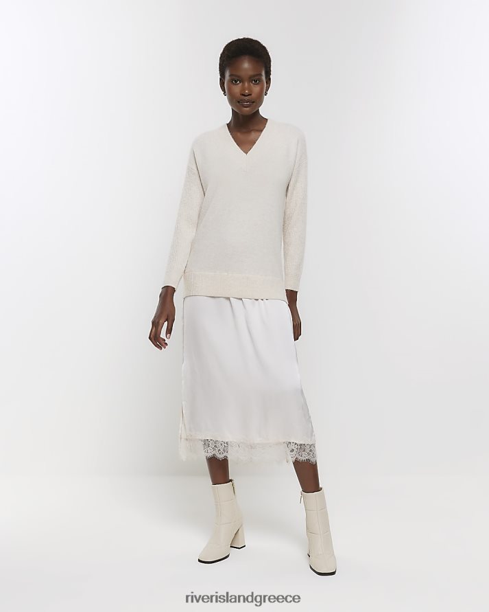 River Island ενδύματα κρέμα γυναίκες σατέν μίντι φόρεμα B6N8X183