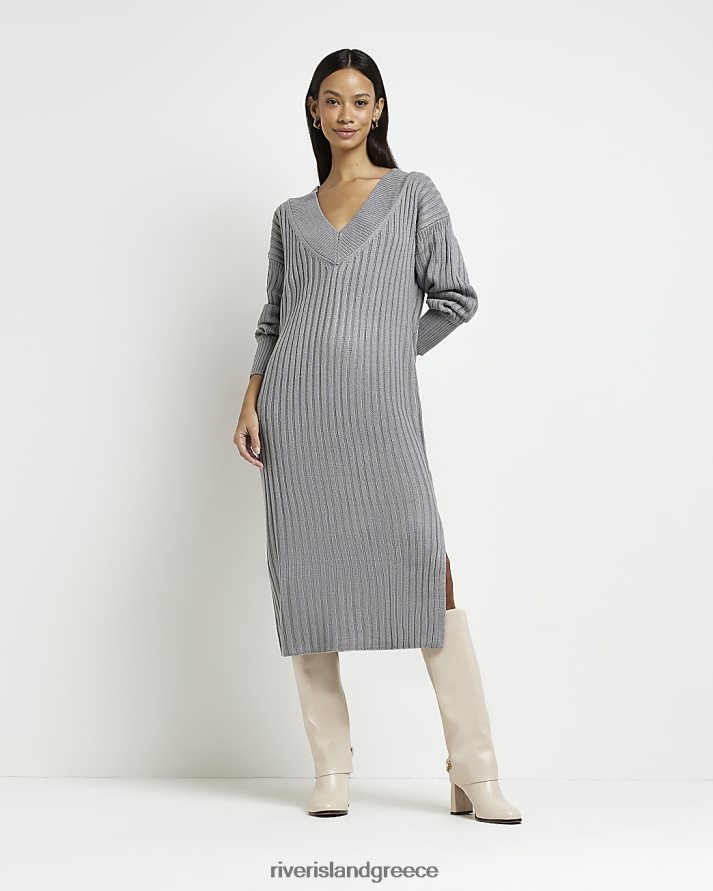 River Island ενδύματα γκρί γυναίκες πλεκτό μίντι φόρεμα B6N8X1840