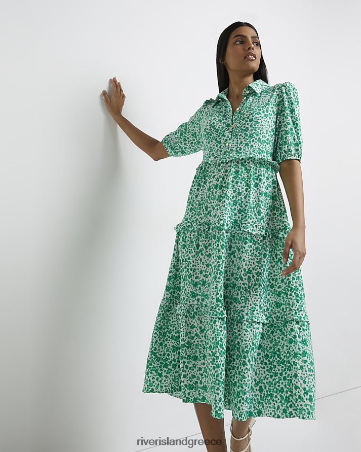 River Island ενδύματα πράσινος γυναίκες εμπριμέ μίντι πουκάμισο φόρεμα B6N8X1851