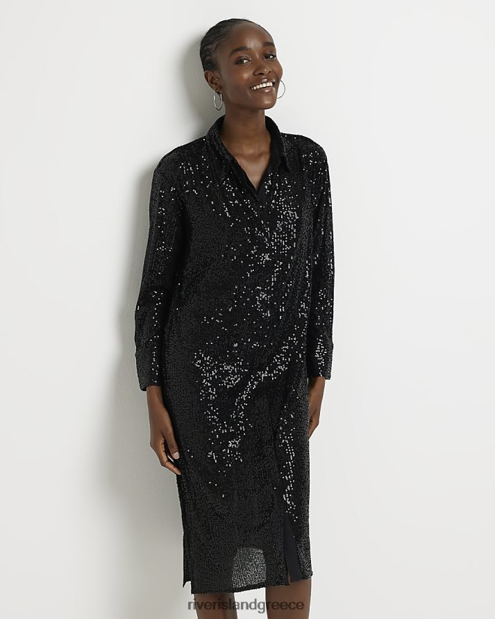 River Island ενδύματα μαύρος γυναίκες μακρυμάνικο μίντι πουκάμισο με παγιέτες B6N8X191