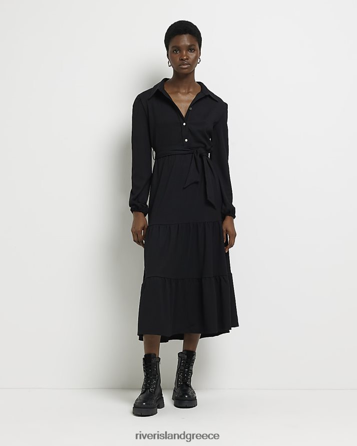 River Island ενδύματα μαύρος γυναίκες μακρυμάνικο μίντι πουκάμισο φόρεμα B6N8X1920