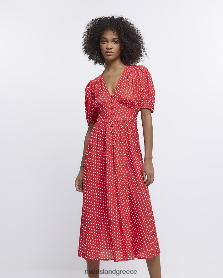 River Island ενδύματα το κόκκινο γυναίκες μίντι φόρεμα τσαγιού με κουμπί B6N8X1941
