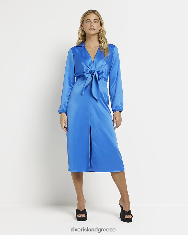 River Island ενδύματα μπλε γυναίκες Μίντι πουκάμισο με φιόγκο με λεπτομέρεια B6N8X1953