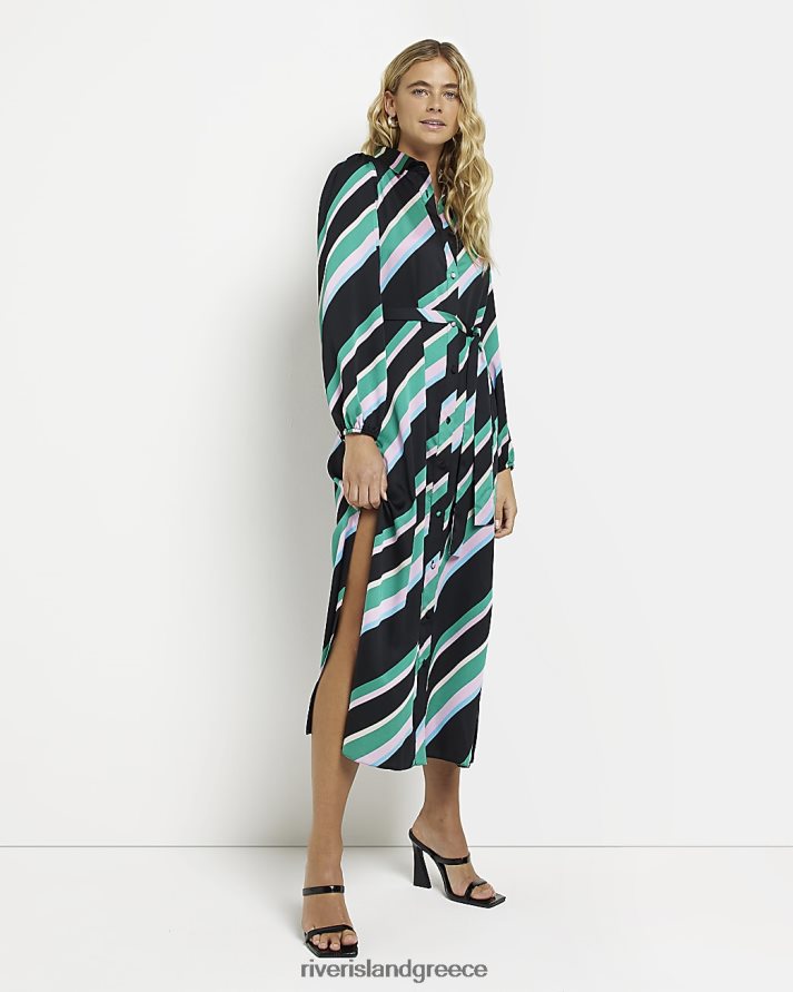 River Island ενδύματα μαύρος γυναίκες Σατέν ριγέ μίντι πουκάμισο φόρεμα B6N8X1959