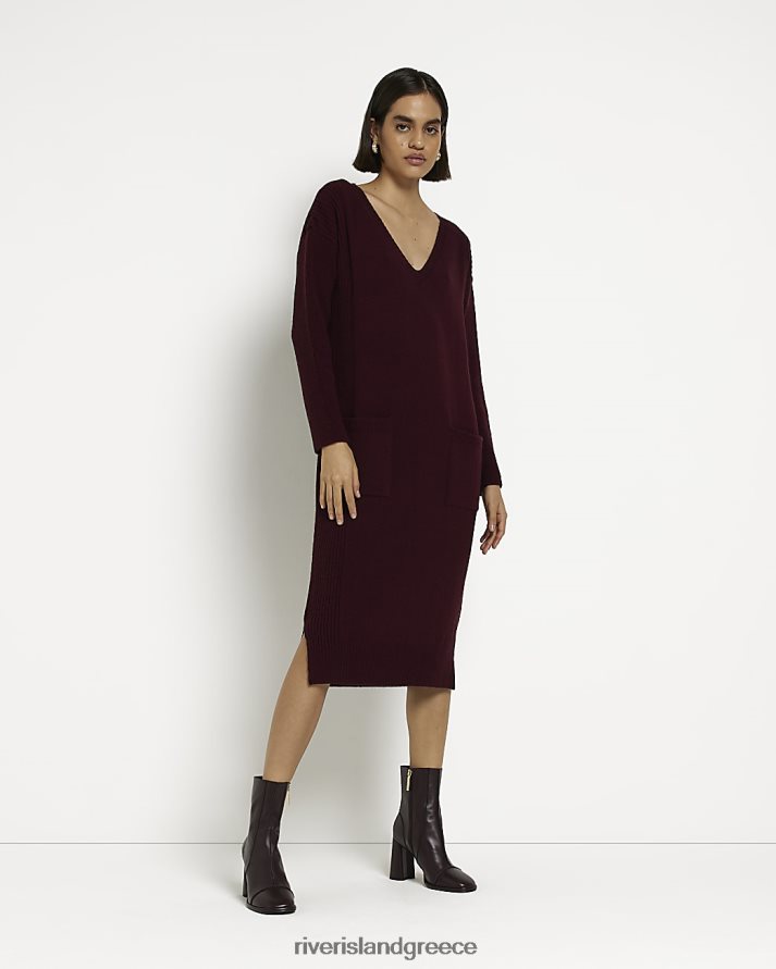 River Island ενδύματα το κόκκινο γυναίκες Μίντι φόρεμα μπλουζάκι μπροστά τσέπη B6N8X1968