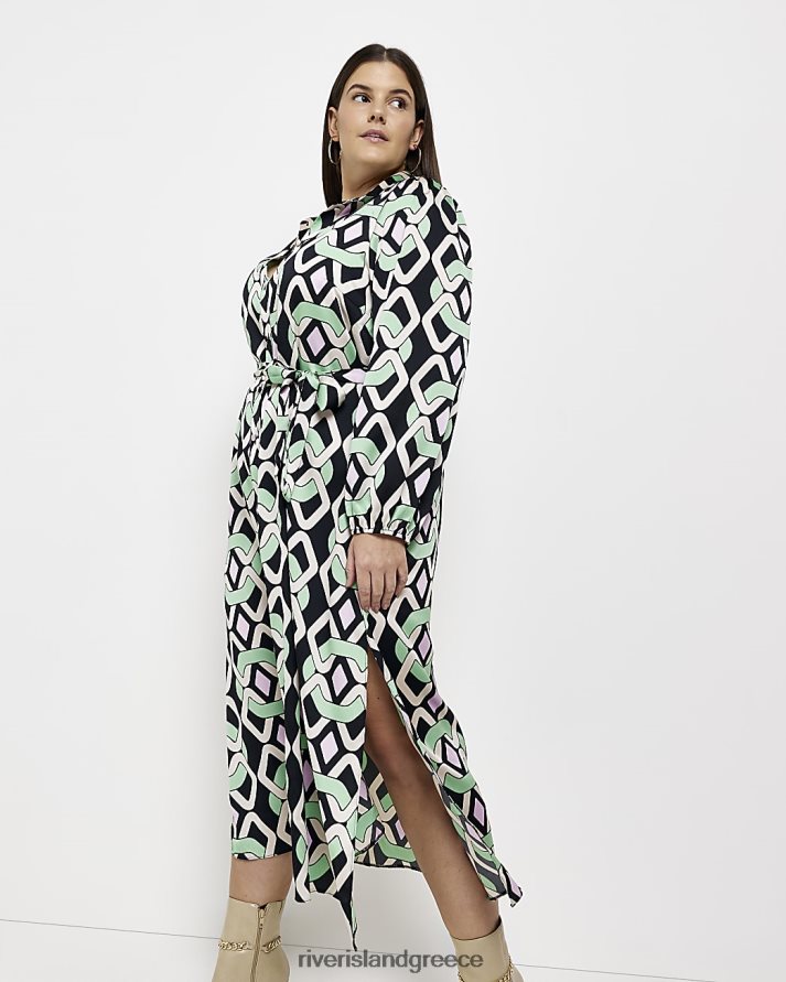 River Island ενδύματα πράσινος γυναίκες συν σατέν μίντι πουκάμισο φόρεμα B6N8X2059