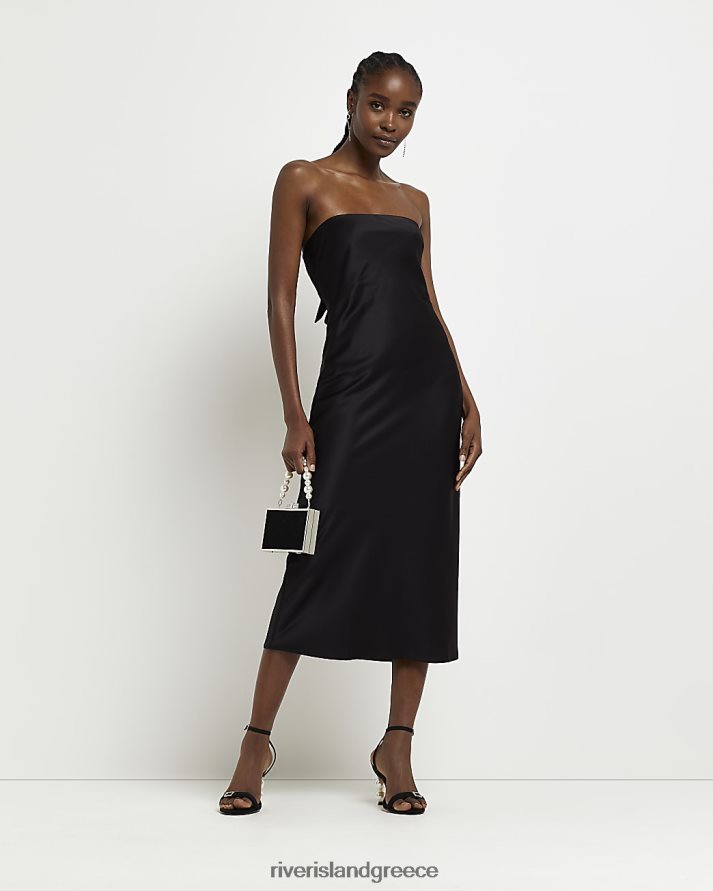 River Island ενδύματα μαύρος γυναίκες σατέν μπαντό μίντι φόρεμα B6N8X2067