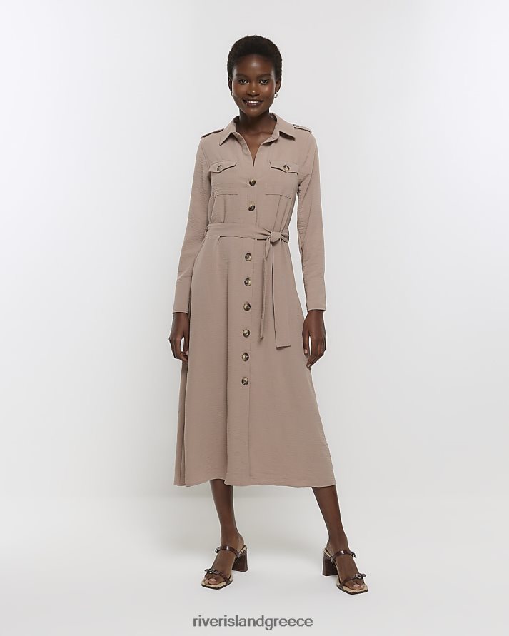 River Island ενδύματα μπεζ γυναίκες μίντι πουκάμισο φόρεμα με ζώνη B6N8X207