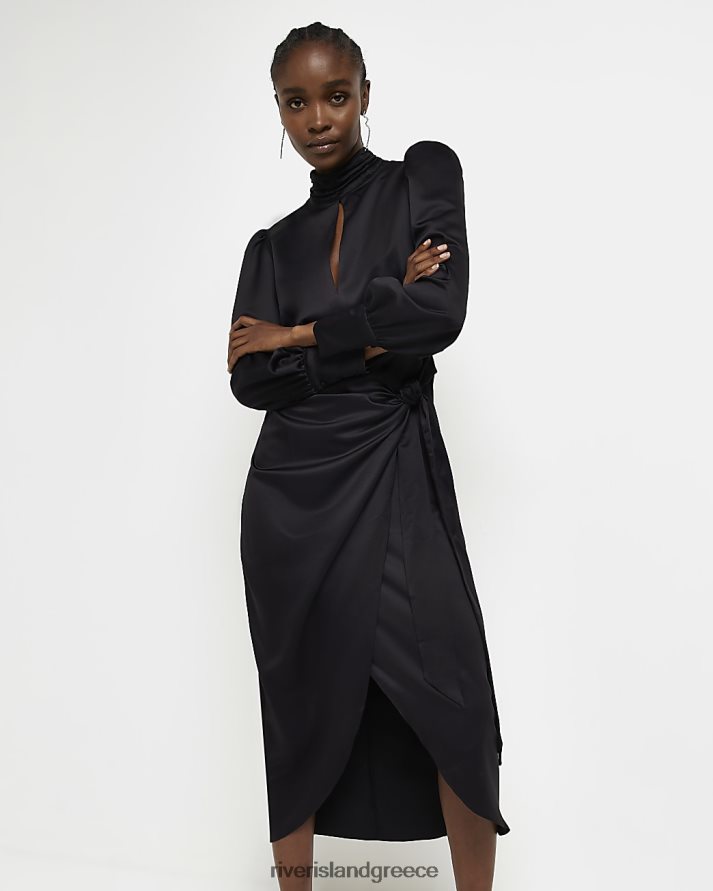 River Island ενδύματα μαύρος γυναίκες κομμένο μακρυμάνικο μίντι φόρεμα B6N8X2096