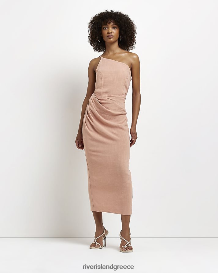 River Island ενδύματα μπεζ γυναίκες λινό μίντι φόρεμα με έναν ώμο B6N8X2108