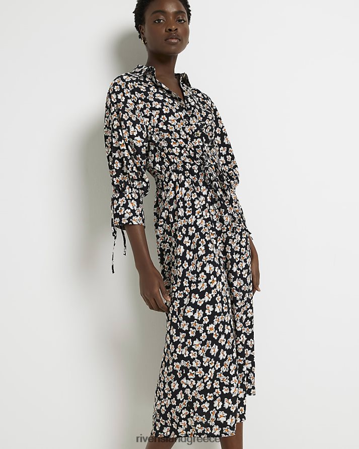 River Island ενδύματα μαύρος γυναίκες φλοράλ μίντι πουκάμισο φόρεμα B6N8X2154