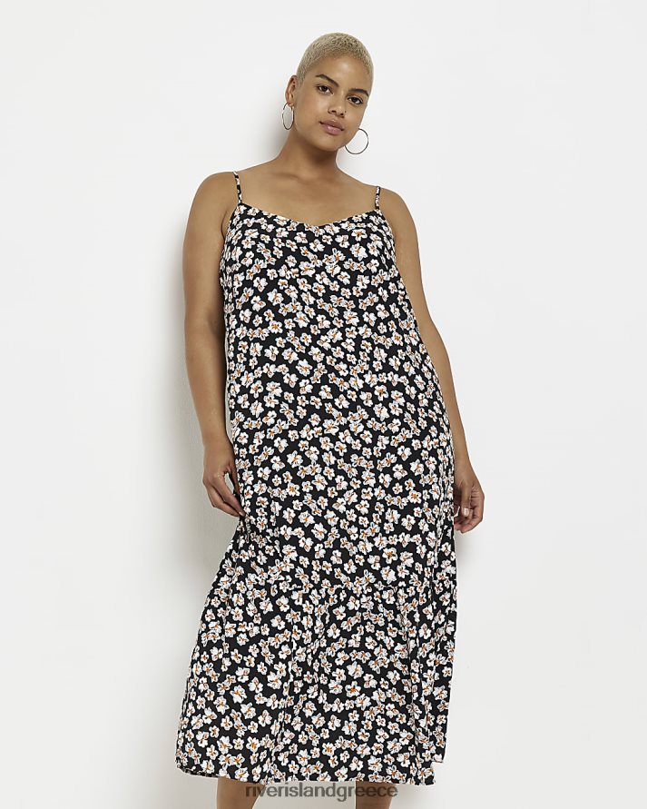 River Island ενδύματα μαύρος γυναίκες συν φλοράλ μίντι φόρεμα B6N8X2240