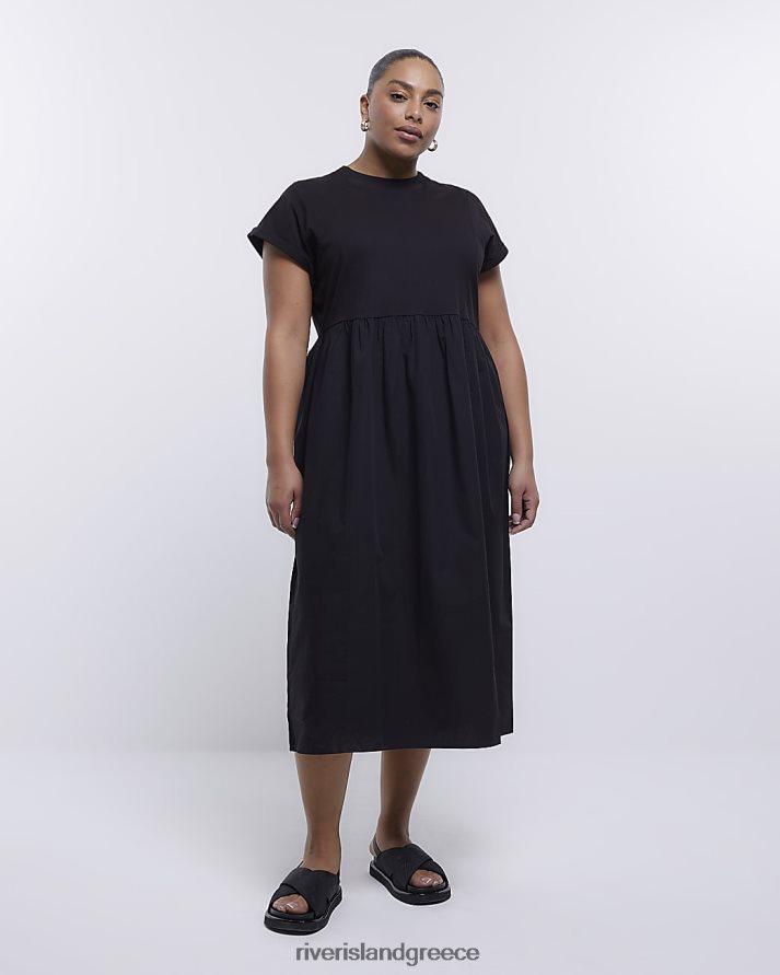 River Island ενδύματα μαύρος γυναίκες συν μίντι φόρεμα μπλουζάκι από ποπλίνα B6N8X2245