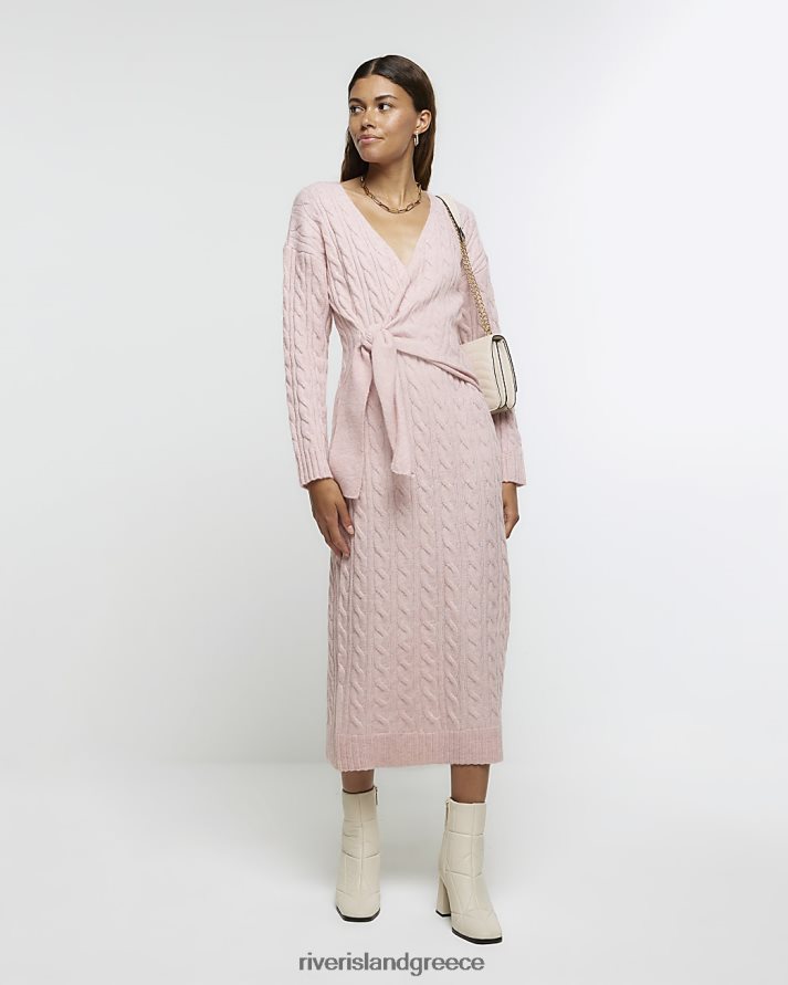 River Island ενδύματα ροζ γυναίκες μίντι φόρεμα από πλεκτό καλώδιο με λαιμόκοψη B6N8X247