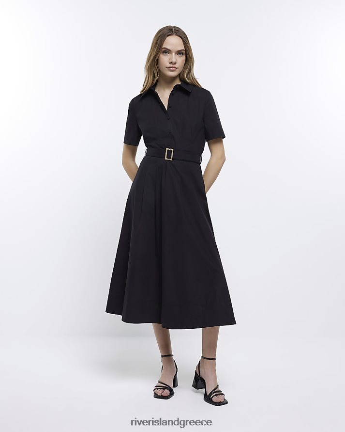 River Island ενδύματα μαύρος γυναίκες μίντι πουκάμισο φόρεμα με ζώνη B6N8X356