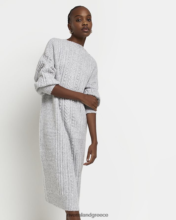 River Island ενδύματα γκρί γυναίκες μίντι φόρεμα πλεκτό καλώδιο B6N8X3737