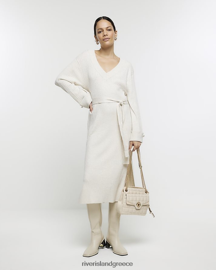River Island ενδύματα κρέμα γυναίκες Πλεκτό μίντι φόρεμα με ζώνες B6N8X3772