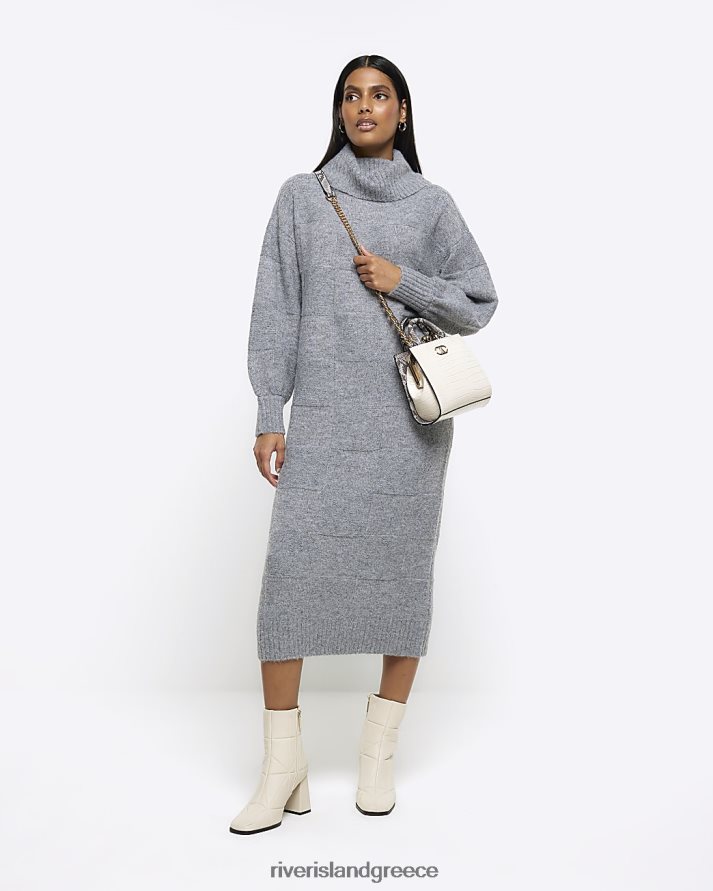 River Island ενδύματα γκρί γυναίκες μίντι φόρεμα με ανάγλυφο λαιμόκοψη B6N8X3835