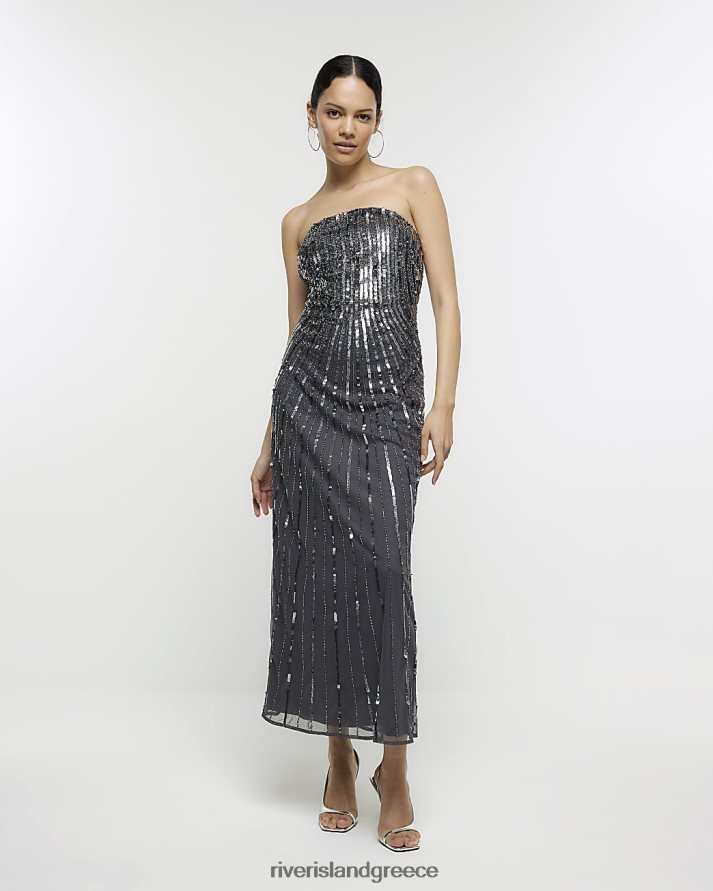 River Island ενδύματα γκρί γυναίκες μίντι φόρεμα με παγιέτες B6N8X399