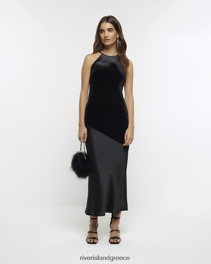 River Island ενδύματα μαύρος γυναίκες σατέν βελούδινο μίντι φόρεμα B6N8X4120